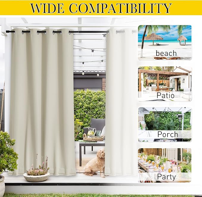 NICETOWN Gazebo Curtains Outdoor Waterproof W100 x L84 in Beige | Windproof - Image 8
