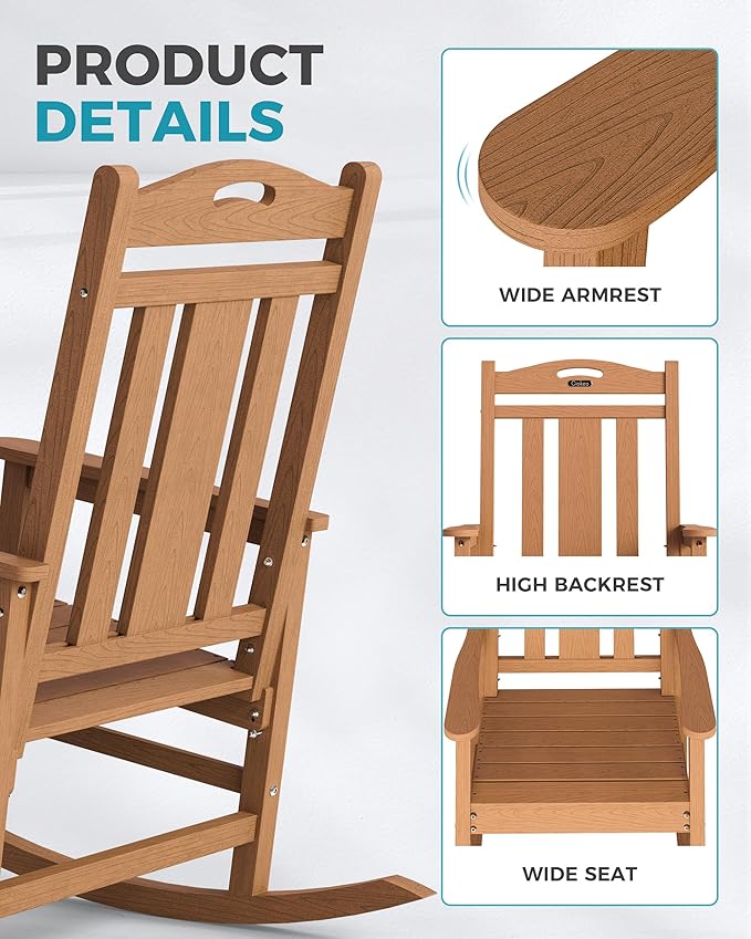 Oversized Outdoor Rocking Chair, 380lbs Heavy-Duty Large Patio Rocker, Weather - Image 5