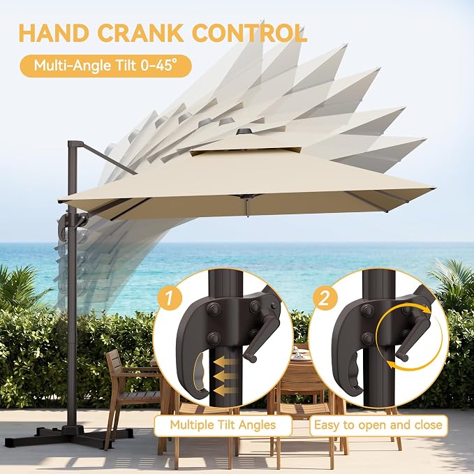 10x10 FT Patio Cantilever Umbrella, Rectangular Heavy Duty Offset Umbrella - Image 6