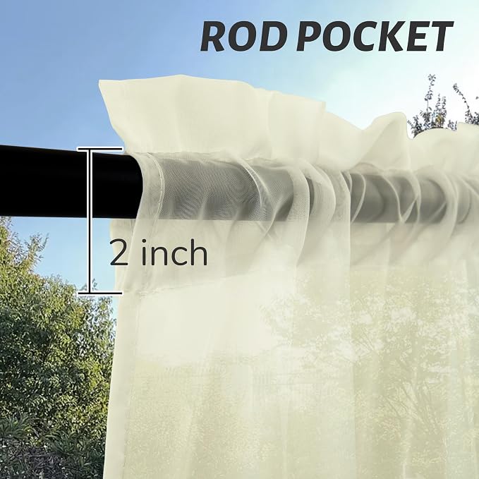 Outdoor Sheer Curtains for Patio Waterproof, 2 Panels Rod Pocket Indoor/Outdoor - Image 3