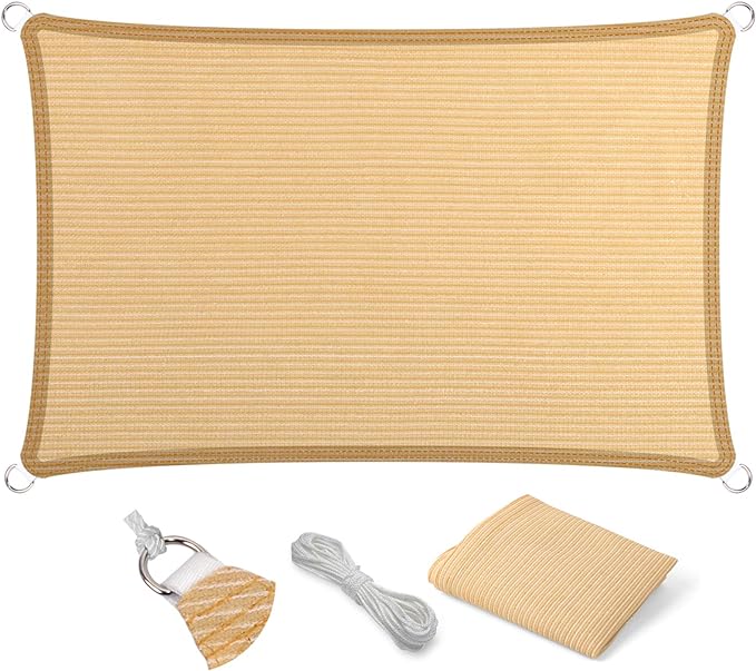 Eden's Decor Straight Flat-Edged Sun Shade Sail Rectangular 9' x 13' Beige by EdensDecorInc