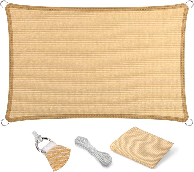 Eden's Decor Straight Flat-Edged 5' x 15' Beige Sun Shade Sail Rectangular by EdensDecorInc