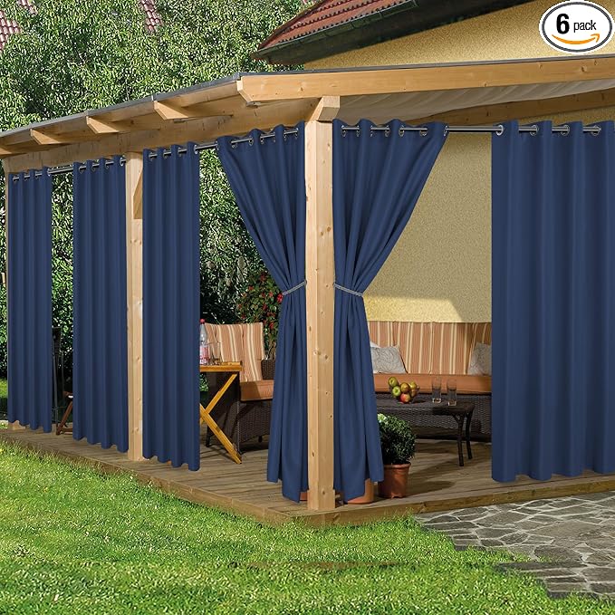 HolidayIdeas Outdoor Curtains for Patio Waterproof 6 Pcs 54x95 Inch Navy | by HolidayIdeas