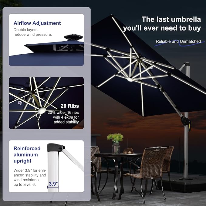 PURPLE LEAF Patio Umbrella 9' X 12' Double Top Solar LED Light, Support to - Image 2