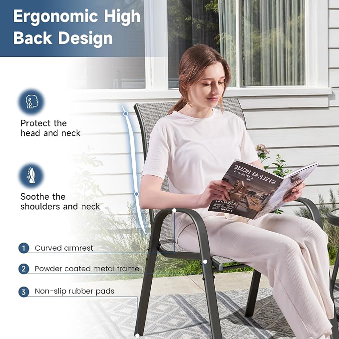 Amopatio Patio Chairs Set of 8, Outdoor Stackable Dining Chairs - Image 6