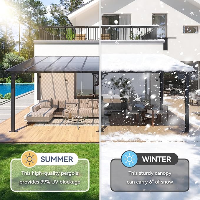 10x20FT Lean to Gazebo Pergola Patio Outdoor Pergolas Gazebos | Wall Mount - Image 8