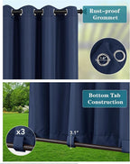 Windproof Outdoor Curtains for Patio Waterproof 4 Pcs 54x95 In Navy | Grommet - Image 2