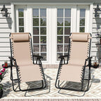 Set of 2 Adjustable Zero Gravity Lounge Chairs Outdoor Recliner w/Cup Holder - Image 8