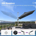 PURPLE LEAF Cantilever Umbrella 9' X 12' Solar LED Light Patio Deck, Support to - Image 6