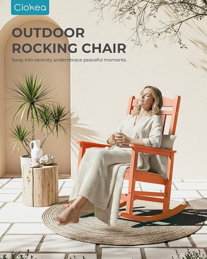 Oversized Outdoor Rocking Chair, 380lbs Heavy-Duty Large Patio Rocker, Weather - Image 4