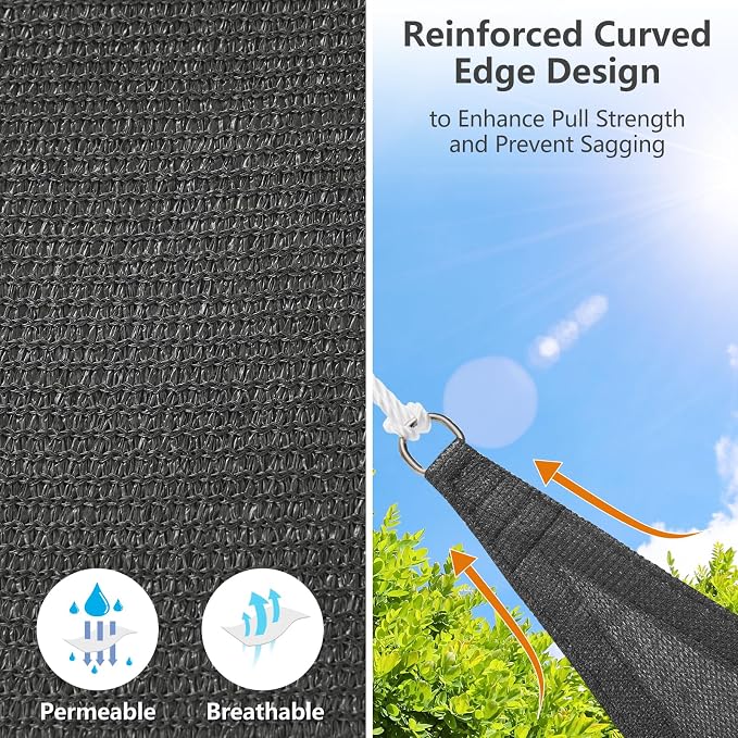 12' x 16' Rectangle Sun Shade Sail, 185 GSM HDPE, Dark Grey | 95% UV block - Image 3