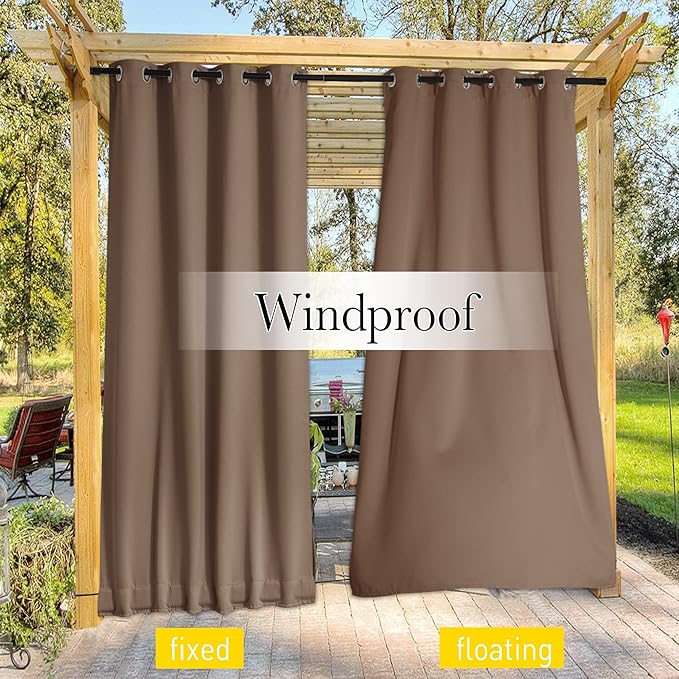 NICETOWN 2 Panels Outdoor Curtains Waterproof Extra Long W52xL108 Tan | - Image 7