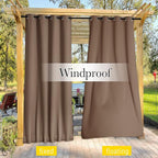 NICETOWN 2 Panels Outdoor Curtains Waterproof Bottom Fixed W46xL90 Tan | - Image 7
