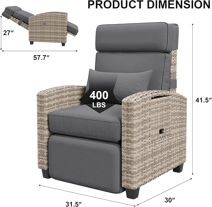 Recliner Chair Wicker, Adjustable Patio Lounge Chair, - Image 2