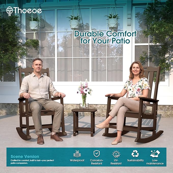 THOEOE Outdoor Rocking Chairs Set of 8, Oversized Patio Rocking Chair | HDPE - Image 2