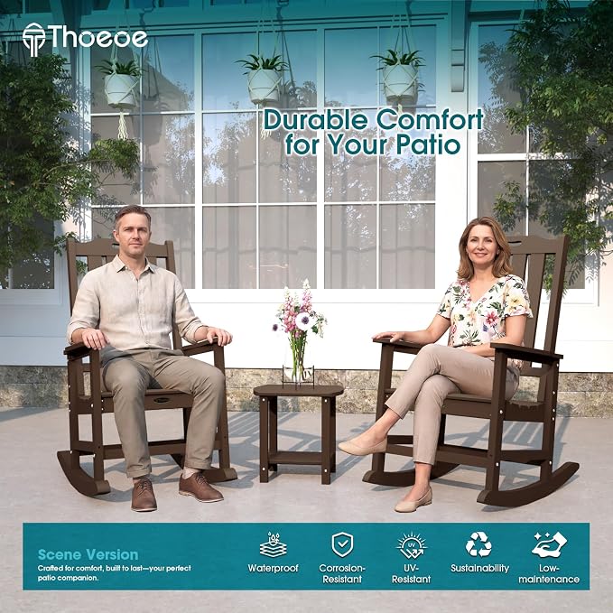 THOEOE Outdoor Rocking Chairs Set of 2, Oversized Patio Rocking Chair | HDPE - Image 2
