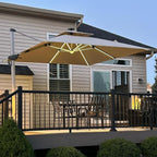 PURPLE LEAF Cantilever Umbrella 11'X11' Double Top Solar LED Light, Support to by PURPLELEAF