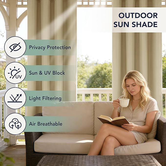 Outdoor Curtains for Patio Waterproof, 6 Drape Panels | Privacy & Weatherproof - Image 3