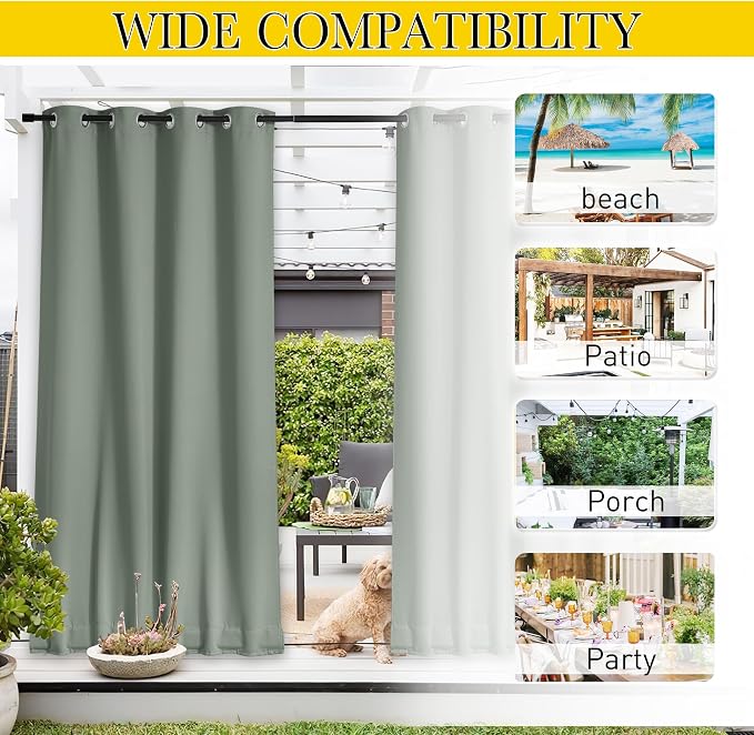 NICETOWN Outdoor Curtains Waterproof Fixed Bottom W52xL95 Sage Green | - Image 6