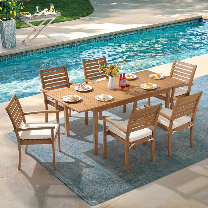 Stackable Patio Dining Chairs Set of 2, Acacia Wood, Stackable Design - Image 4
