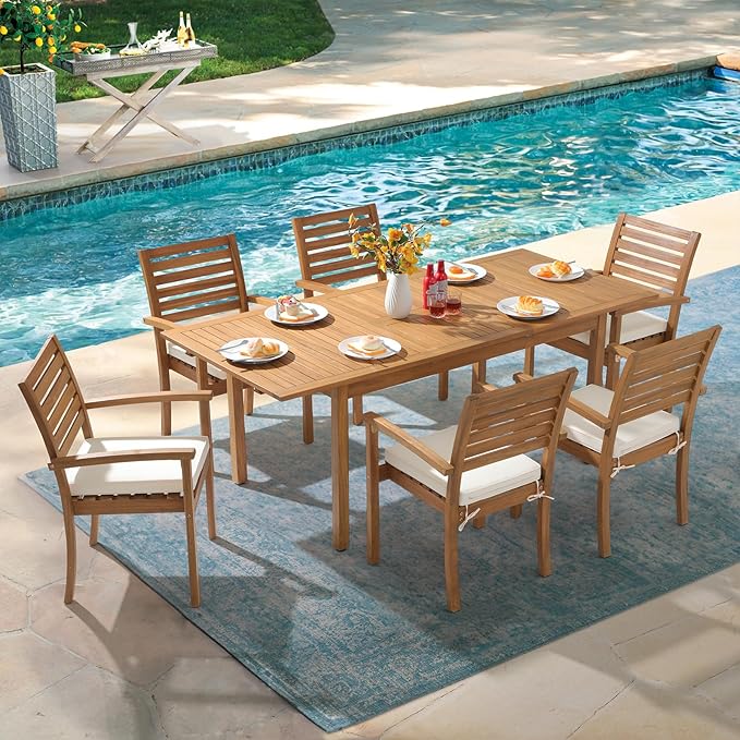 Stackable Patio Dining Chairs Set of 4, Acacia Wood, Stackable Design - Image 4