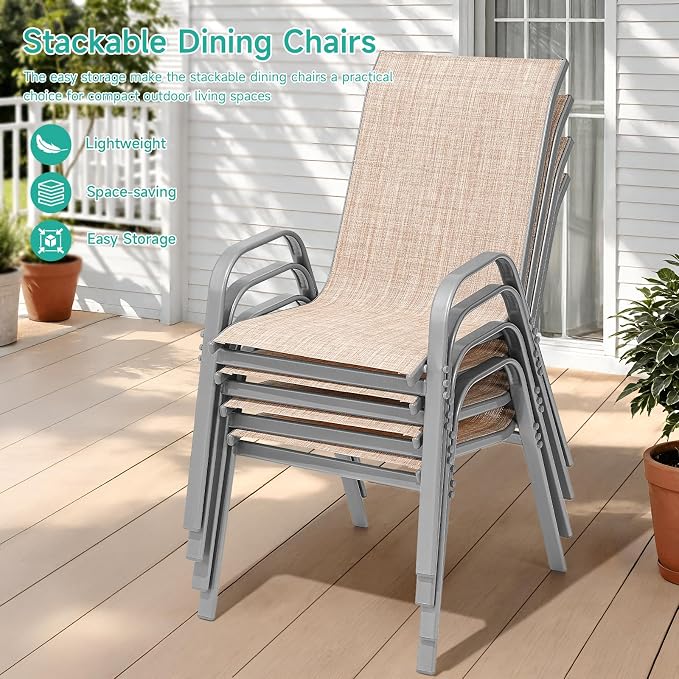 Patio Chairs Set of 4, All Weather Outdoor Dining Chairs | Stackable Dining - Image 5