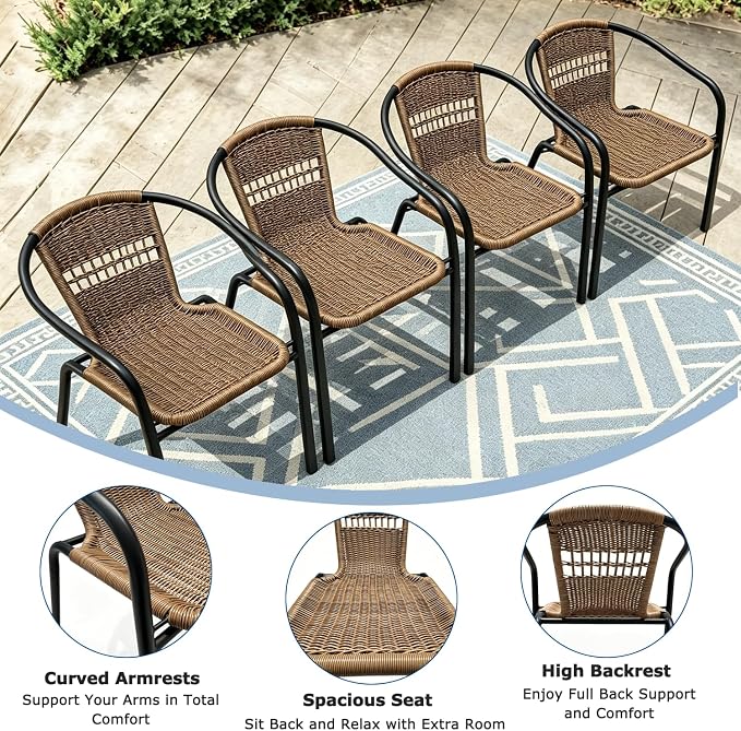 5 Piece Patio Dining Set with Black Outdoor Metal Table & 4 Hand-Woven PE - Image 5