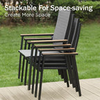 PHI VILLA Outdoor Stackable Dining Chairs Set of 8 w/Aluminum Frame, - Image 4
