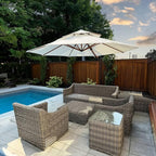 PURPLE LEAF Patio Umbrella 11ft Double Top Wood-Grain Finish, Cream | Braced - Image 2