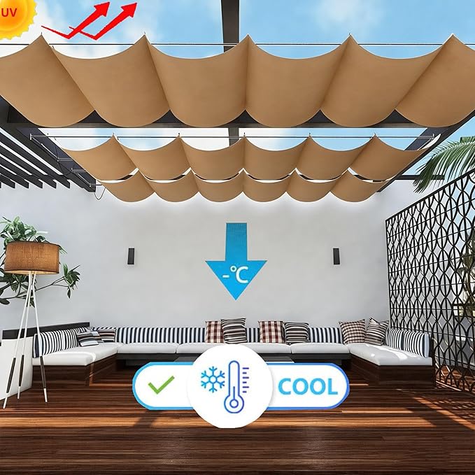 Retractable Wave Shade Cloth Waterproof 8' x 19' Sun Shade Sail Waterproof - Image 2