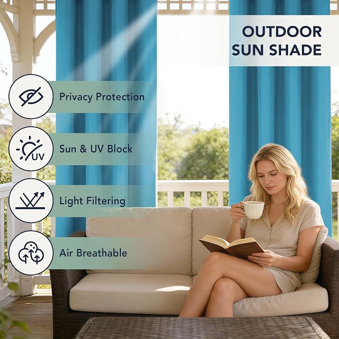 Outdoor Curtains for Patio Waterproof, 6 Drape Panels, Sun Shades | Privacy & - Image 3