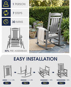 Oversized Outdoor Rocking Chair Set of 4, Porch Rockers, Light Gray | - Image 8