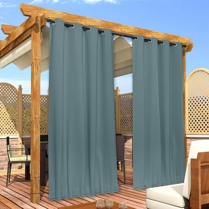 NICETOWN Outdoor Curtains Waterproof Fixed Bottom W52xL95 Greyish Blue | - Image 7