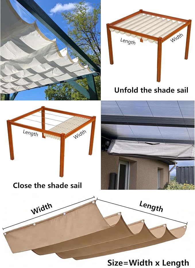 Retractable Wave Sun Shade Sail 4' x 29' Waterproof Pergola Shade Cloth Cover - Image 5