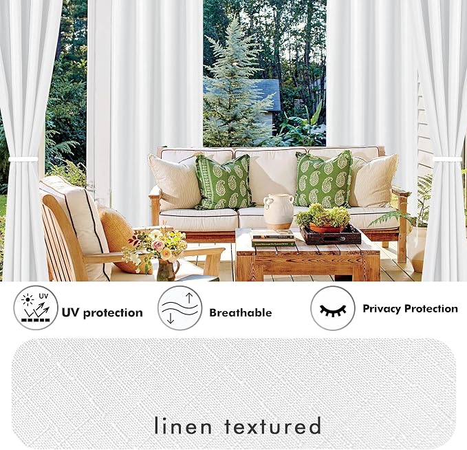 Linen Outdoor Curtains for Patio Waterproof 4 Pcs 110x84 In White | Light - Image 3