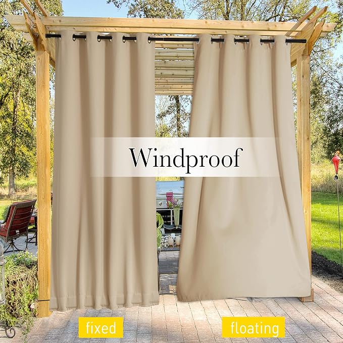 NICETOWN Outdoor Curtains for Patio Waterproof W84xL84 Biscotti Beige | Gazebo - Image 6