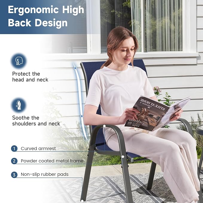 Amopatio Patio Chairs Set of 6, Outdoor Stackable Dining Chairs - Image 6