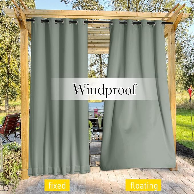 NICETOWN 2 Panels Thermal Outdoor Curtains Windproof W52xL72 Sage Green | - Image 4