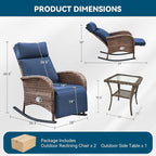 3 Pieces Zero Gravity Wicker Patio Rocking Recliner Chairs Set of 2 - Image 2