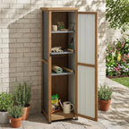Tall Outdoor Storage Cabinet, Weatherproof Wooden Garden Potting Bench - Image 2