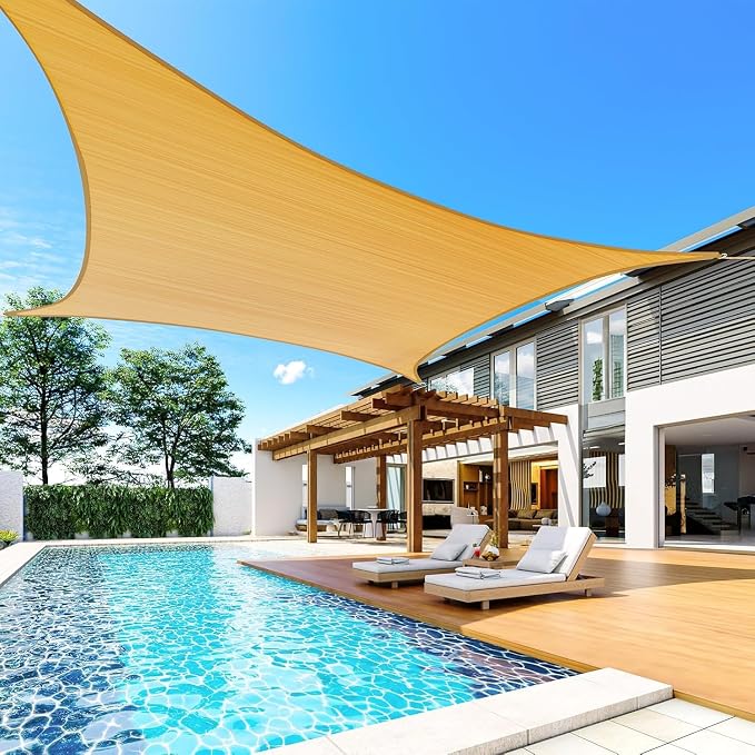 Quictent Sun Shade Sail for Patio w/Hardware Kit 185GSM 24x24ft Sand | Square - Image 9