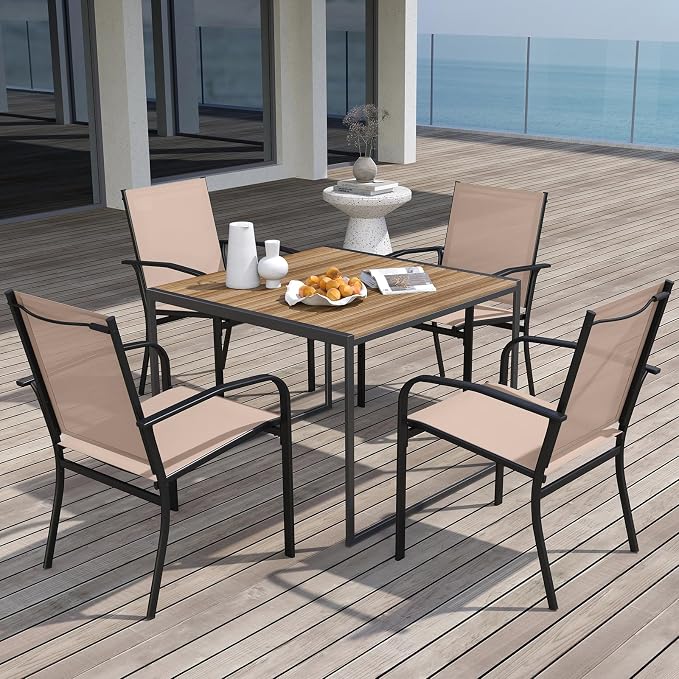 GIANTEX Stackable Patio Chairs Set of 2, All Weather Outdoor Dining Chairs - Image 6
