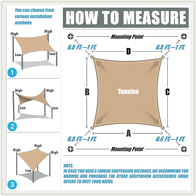 Amgo Custom Size 11' x 12' Brown Rectangle Square Sun Shade Sail UPF50+ - Image 6