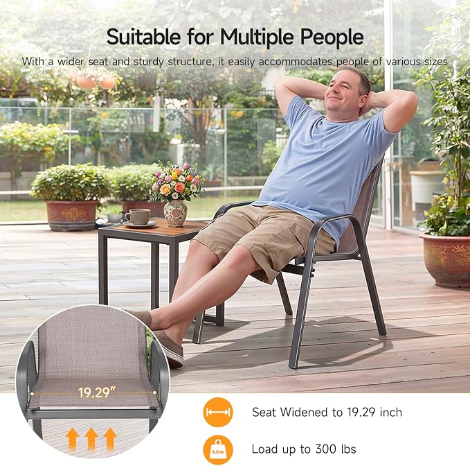 Patio Chairs Set of 6, Stackable Outdoor Dining Chairs | All Weather Dining Set - Image 5