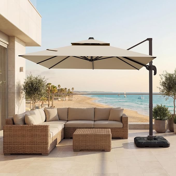9x12 FT Patio Cantilever Umbrella, Rectangular Heavy Duty Offset Umbrella by VEGOND