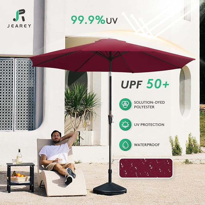 JEAREY 9FT Outdoor Patio Umbrella, Market Umbrella, Dark Red | Outdoor Table - Image 3
