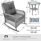 Patio Furniture Set 3 Pieces, Wicker Outdoor Rocking Bistro Set, Backyard or - Image 7
