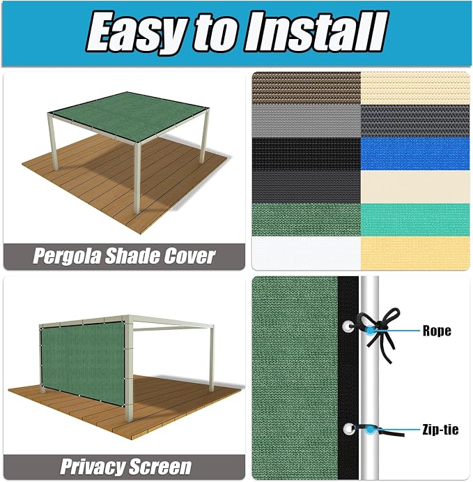 Amagenix 90% Pergola Shade Cover 6' X 13' Sun Shade Cloth - Image 4