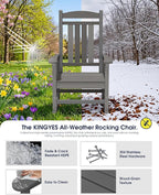 Oversized Outdoor Rocking Chairs Set of 2, Porch Rocker Unique Gray | - Image 5