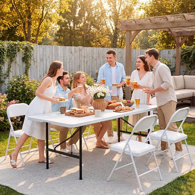 4 Pack Padded Folding Chairs, Portable Metal Foldable Chairs - Image 8
